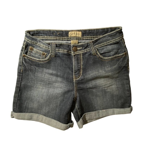 Earl Jean Shorts womens 10 Blue Stretch Denim Dark Wash Heavy Stitching Studded - Picture 1 of 9